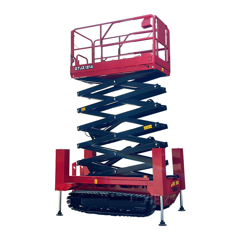 Self-propelled scissor lift hydraulic outrigger lift platform steel track aerial work lift rises 6-14 meters