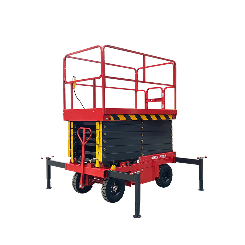 Traction-type scissor lift platform, lifting height 4-20 meters, mobile lift with auxiliary walking function for aerial work.